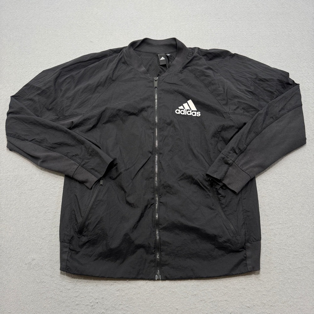 Adidas Track Jacket Men's Large Black Mesh‎ Lined Windbreaker Sporty Lightweight